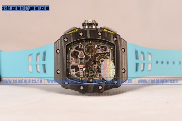 1:1 Clone Richard Mille RM 11-03 Carbon Case With Chronograph 1:1 Clone Black Dial Blue Rubber Strap - Click Image to Close